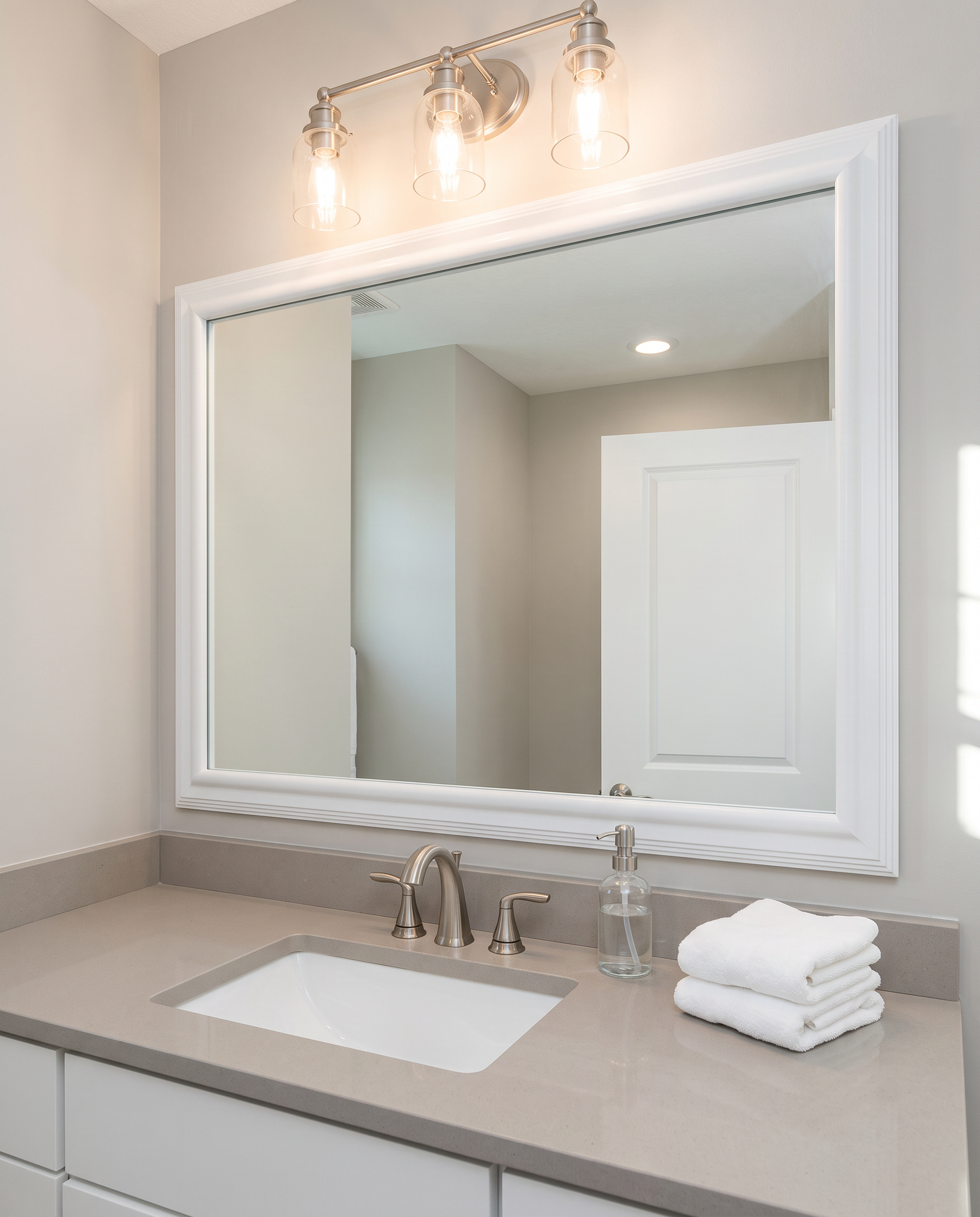 Carson White mirror frame for realtors, rental owners