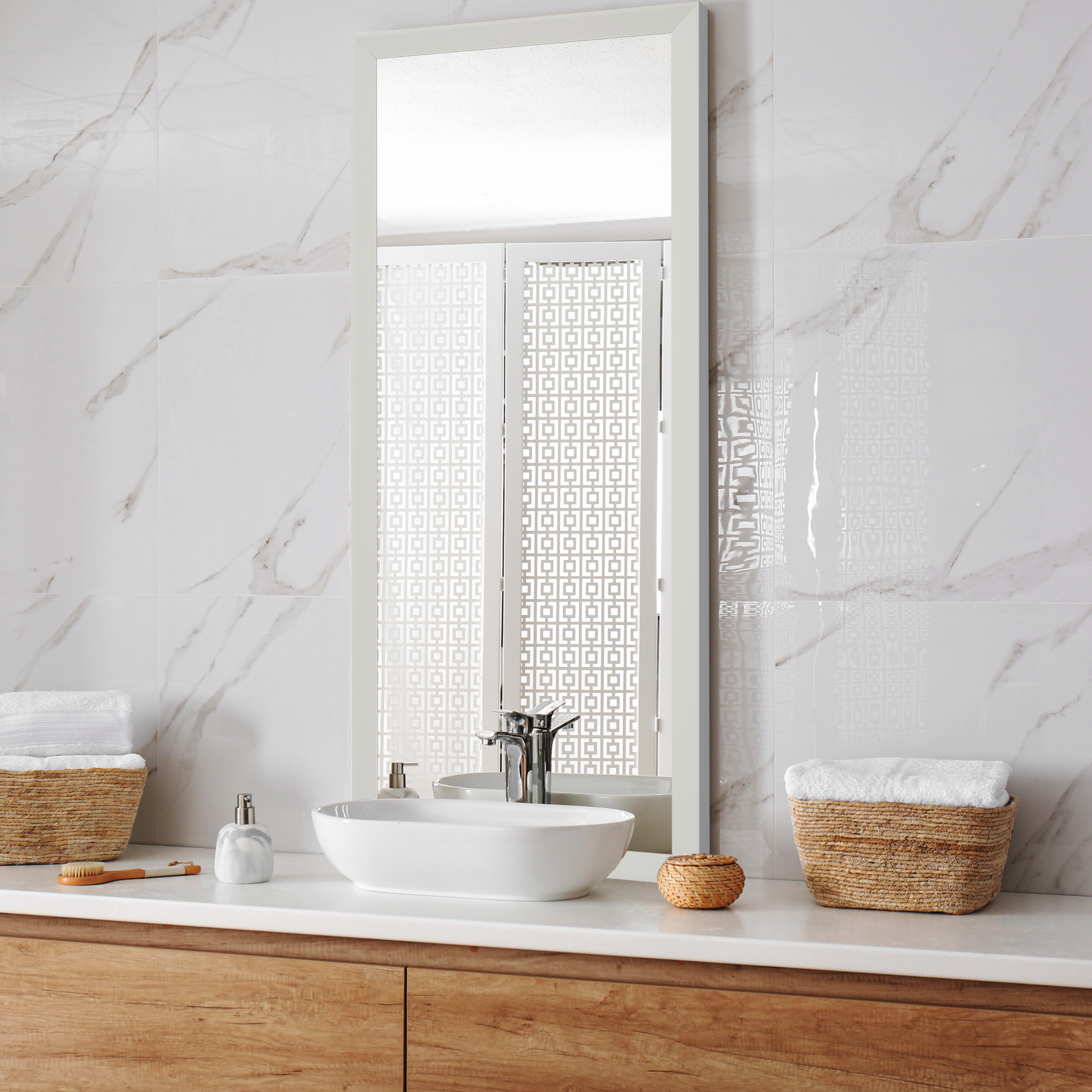 LaRue Pure White Framed Mirror